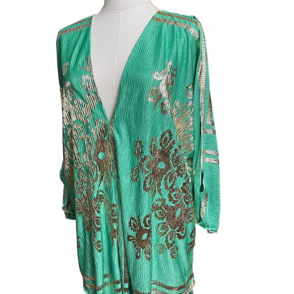 My Story Paris Set Top and Skirt in Green with Metallic Open Long Sleeves Size L - Picture 12 of 16